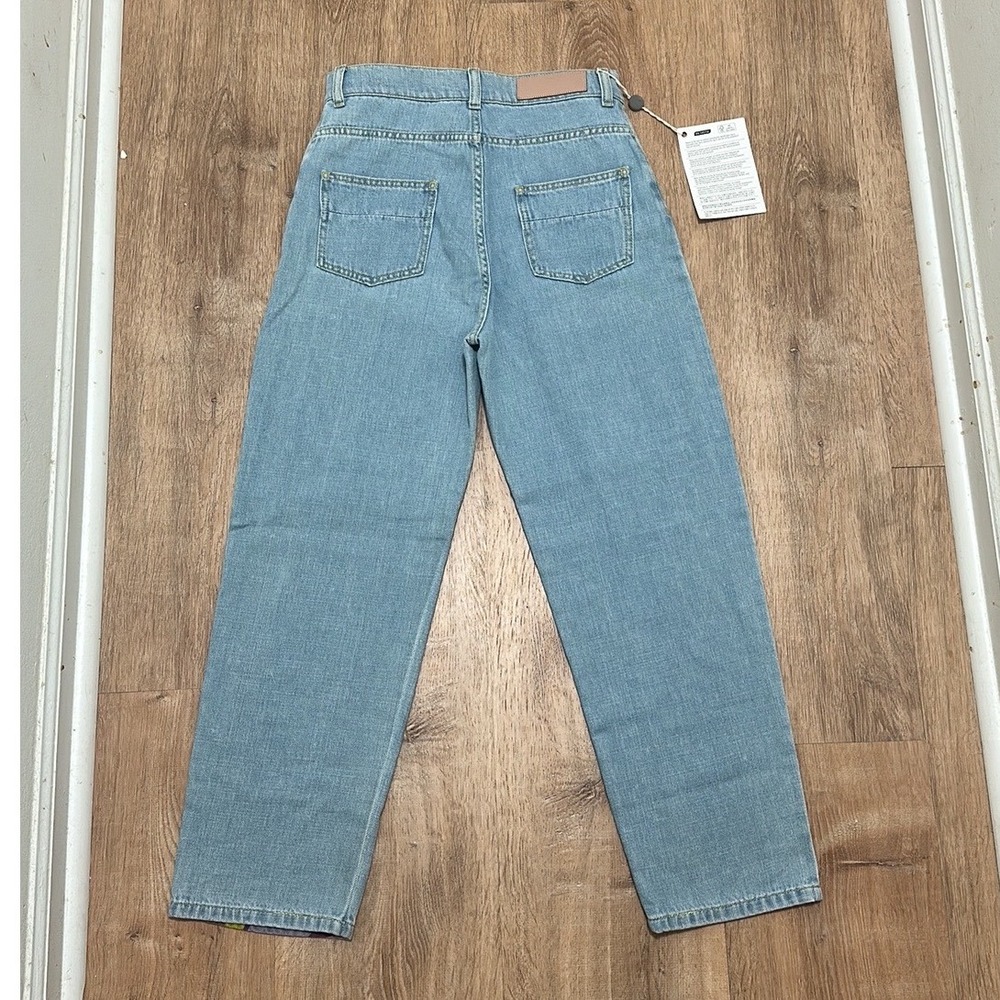 MANILA GRACE | Women's Light Wash High Rise Straight Leg Floral Cuff Jeans - Picture 2 of 4
